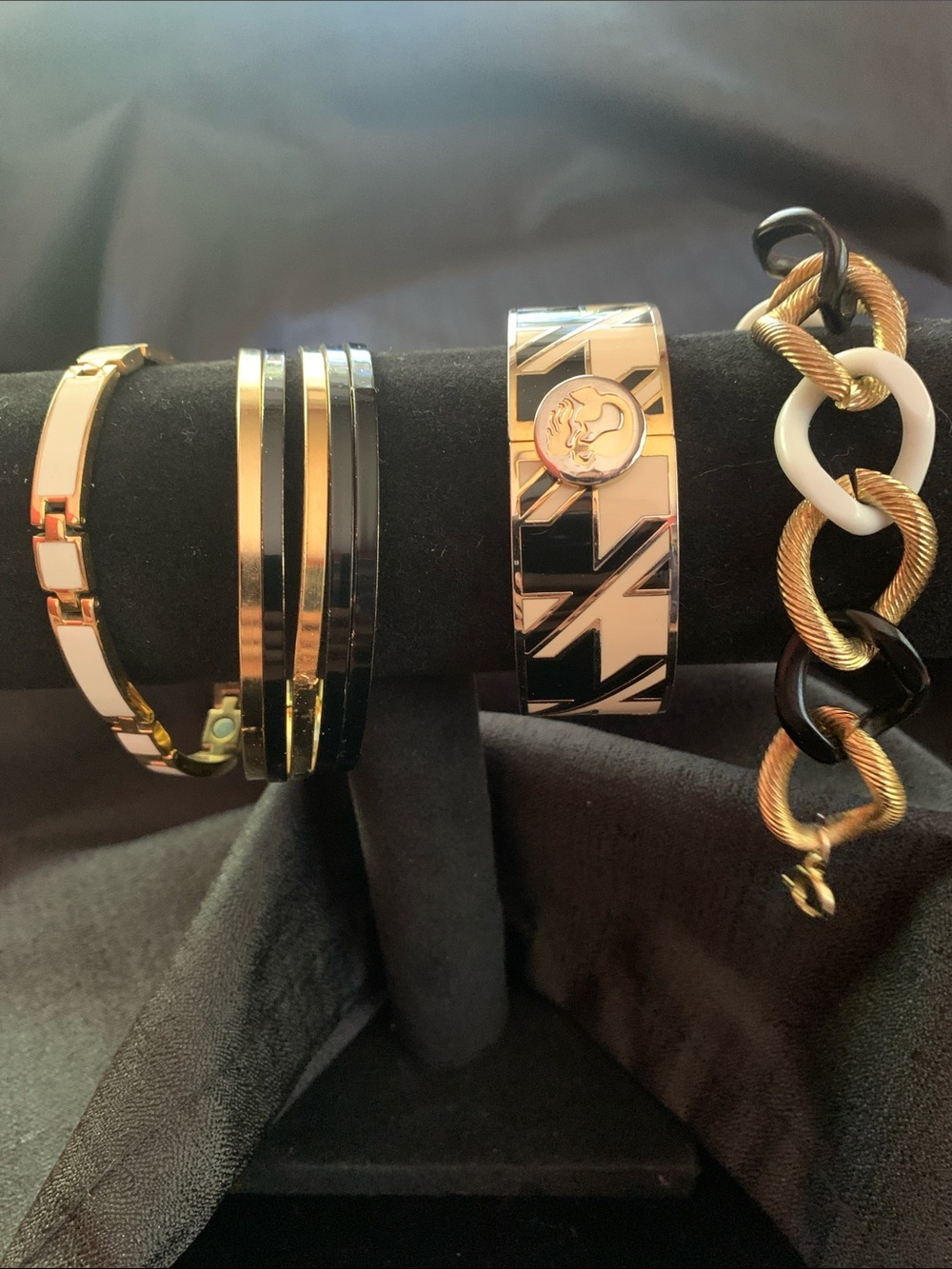 Spartina 449 PLUS 3 Black, White and Gold Bangle and Link Bracelet Set